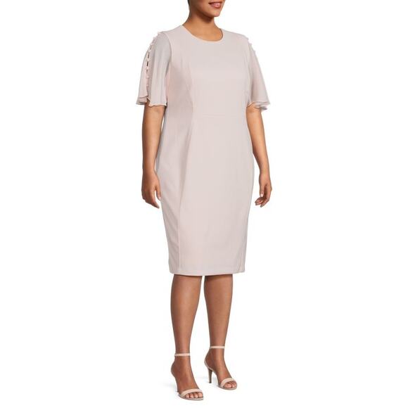 NEW Calvin Klein Womens Plus Size Dress 22W Flutter Pink Dressy Party Wedding - Picture 1 of 10